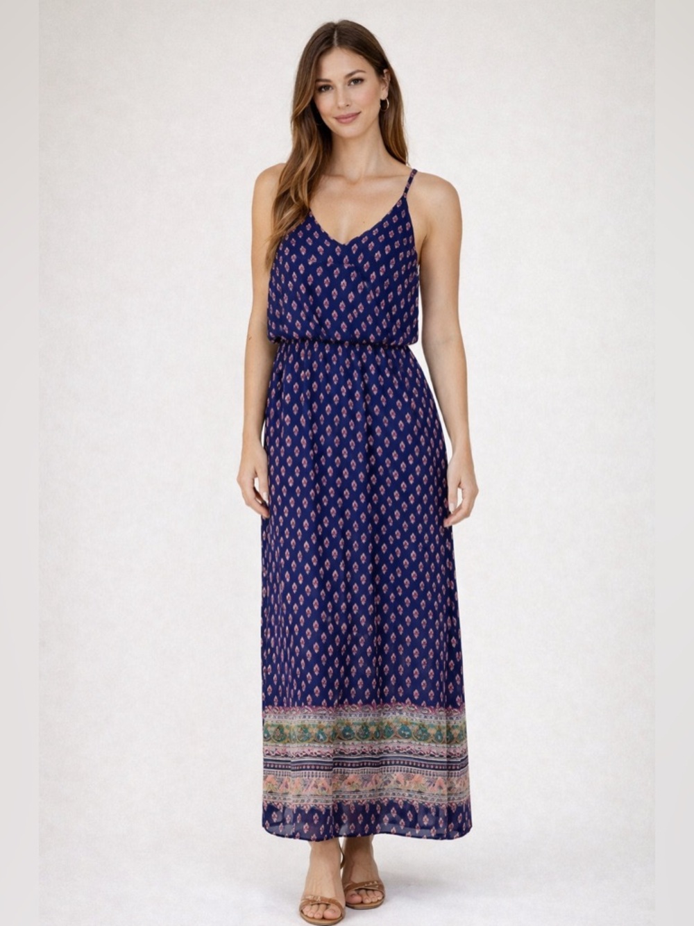 Sienna Sky Navy and Pink Geometric Maxi Dress
